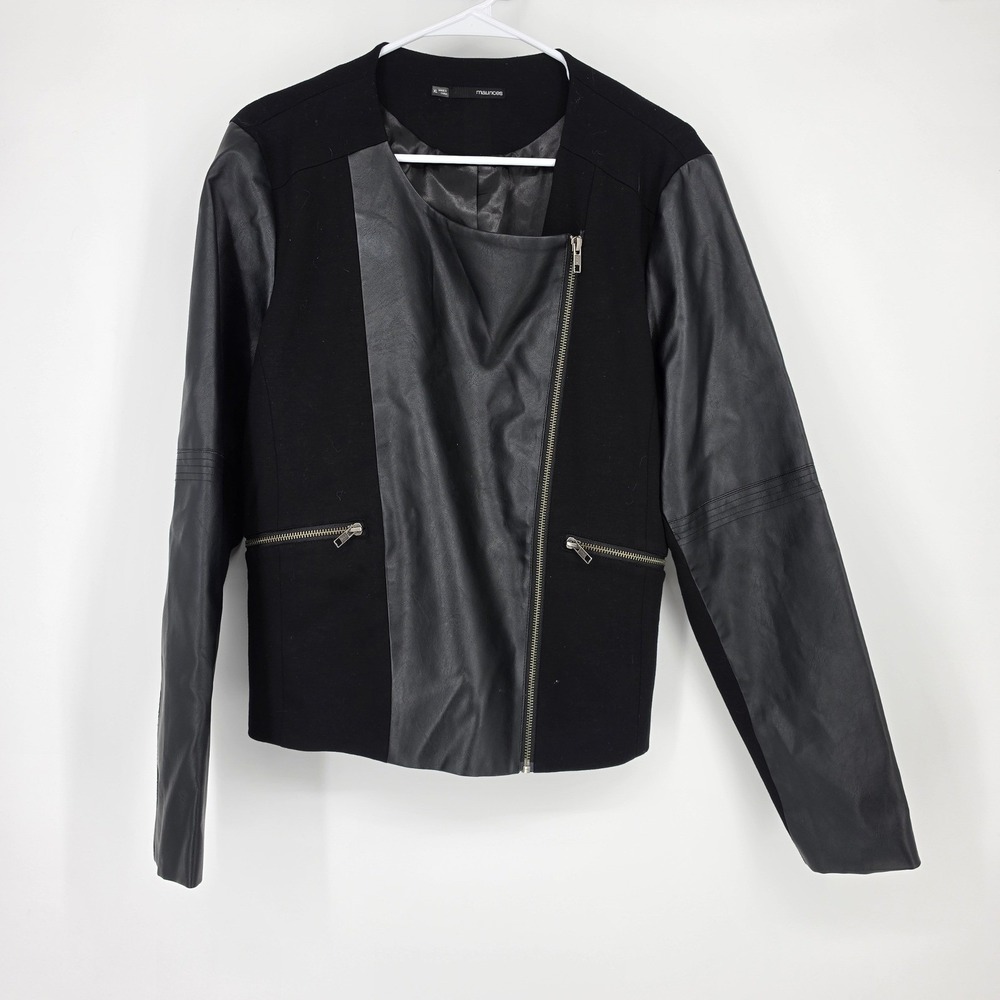 Maurices Moto Jacket XL Black Edgy Faux Leather Mixed‎ Media Asymmetrical Zip